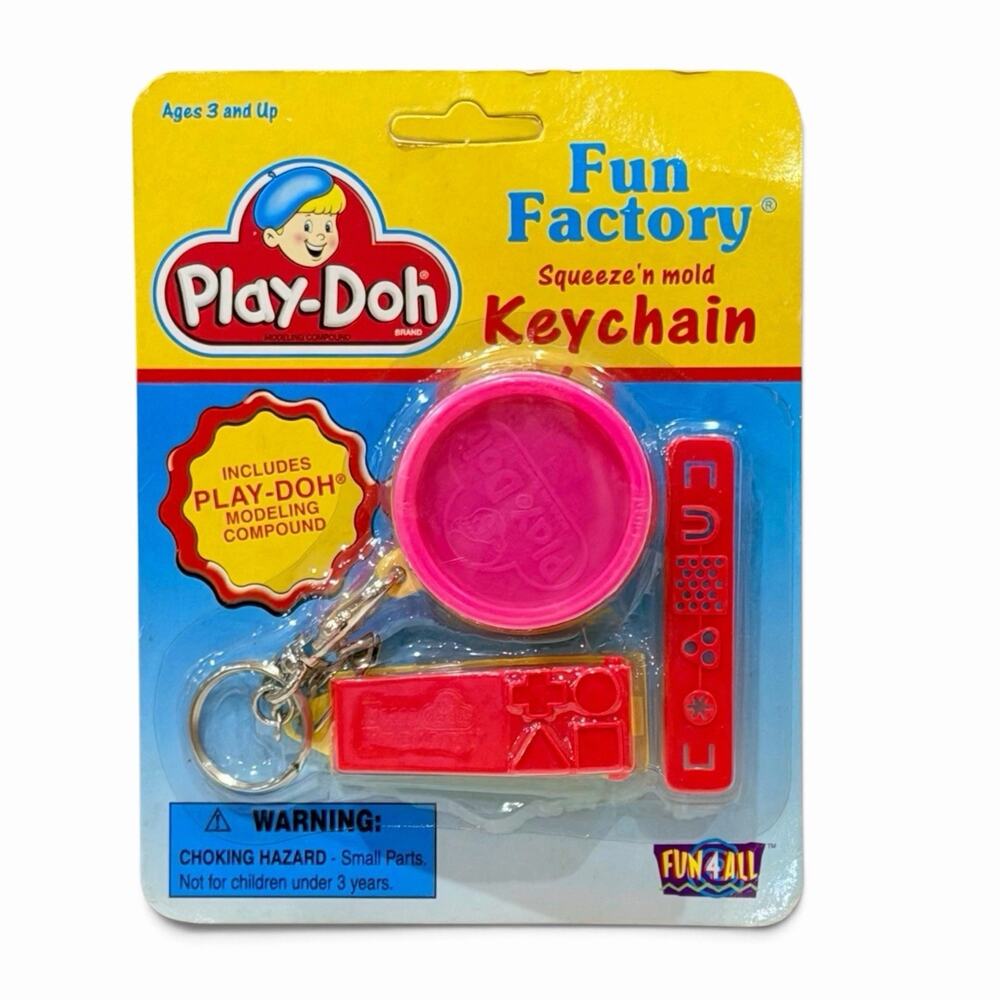 Vintage Hasbro Play-Doh Fun Factory Squeeze 'N Mold Pink Key Chain NEW 1998